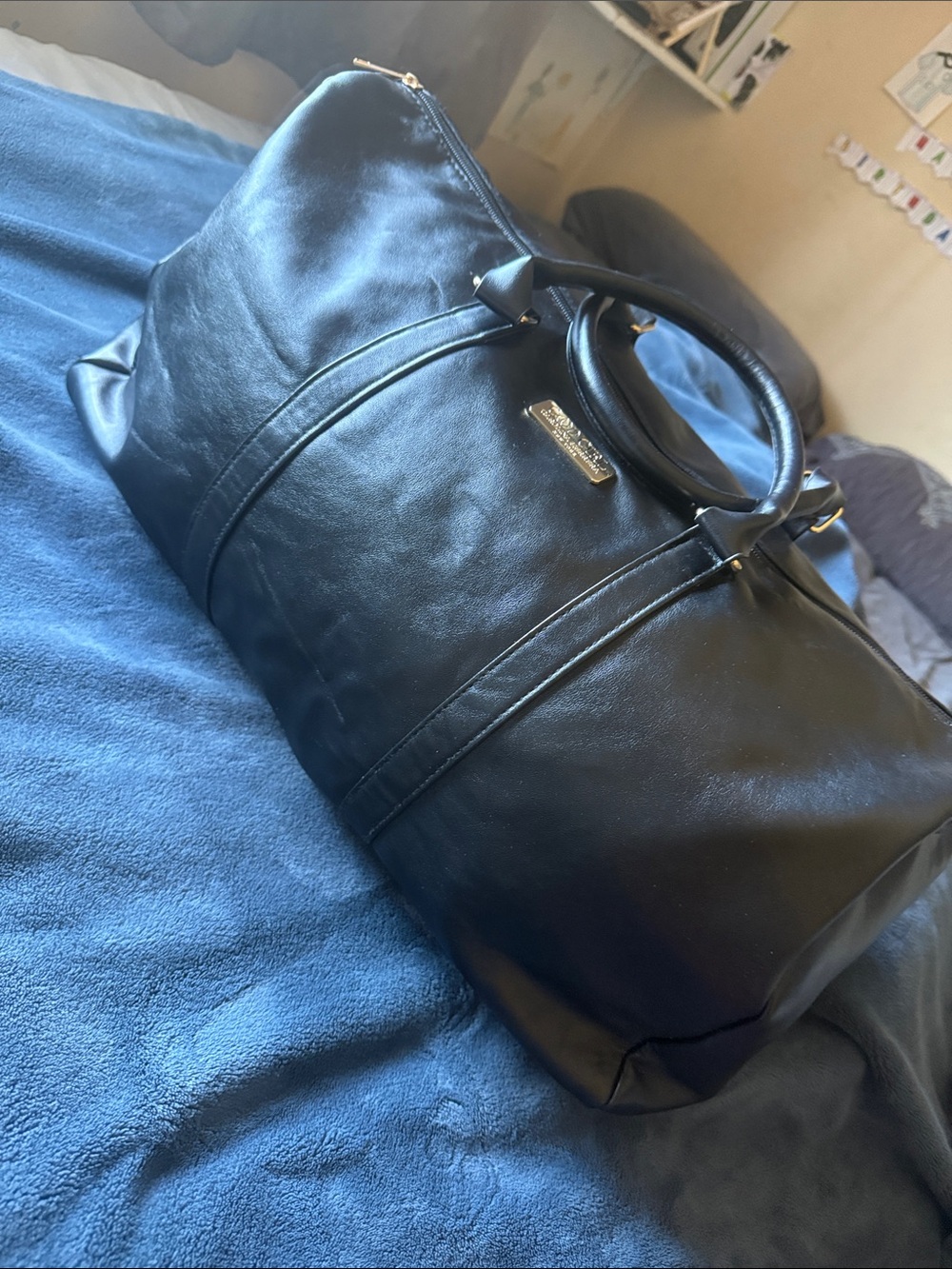 Carolina Herrera Black Leather Duffel Bag